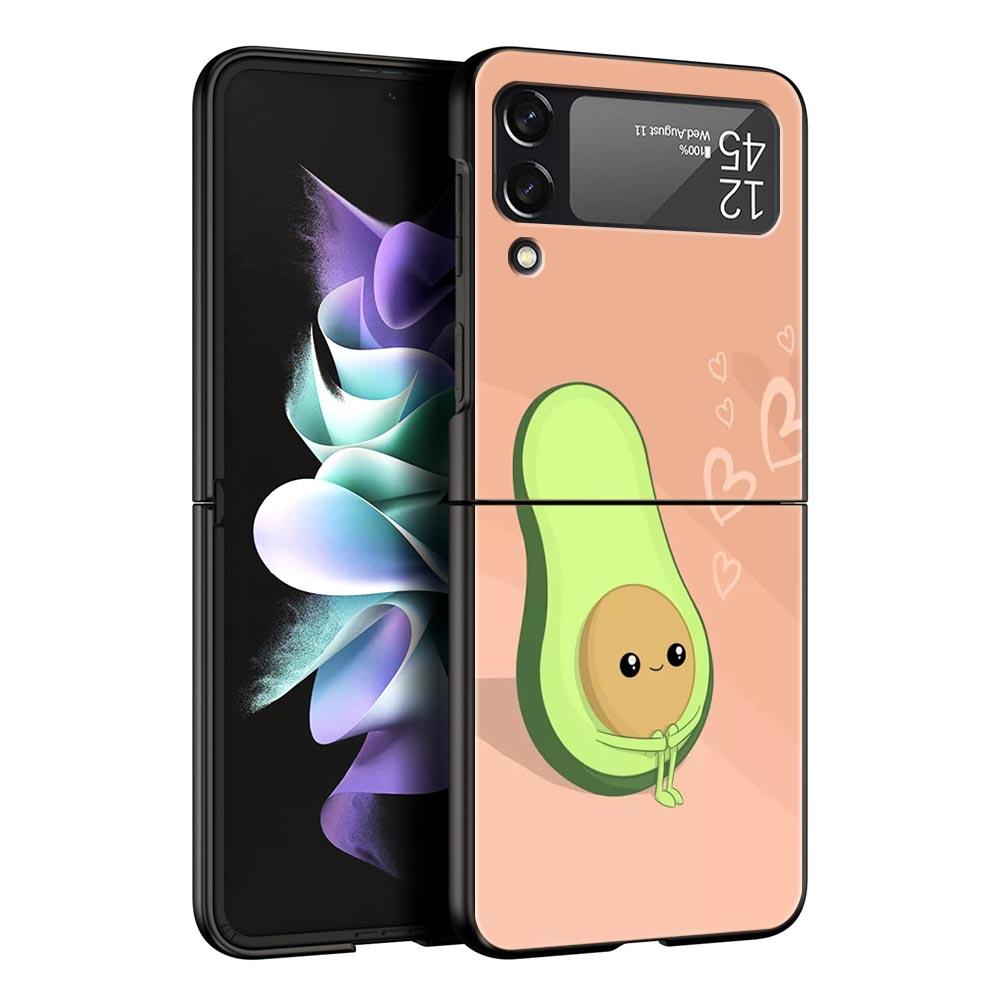 Cute Avocado Baby Yoga Phone Case For Samsung Z Flip3 Flip4 Flip5 Shell For Z Flip 3 Flip 5 4 5G Black Hard Folding Back Cover