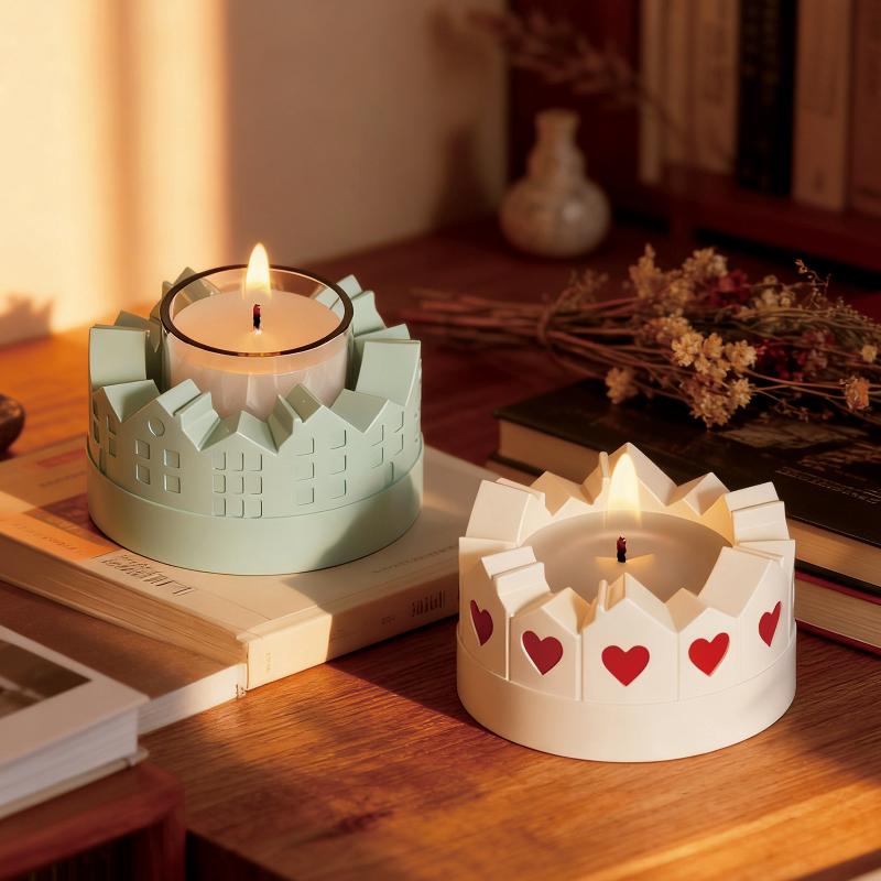 3D Castle House Shaped Candle Holder Silicone Mold DIY Hollow Design Candlestick Gypsum & Tea Lamp Resin Crafts Home Decoration