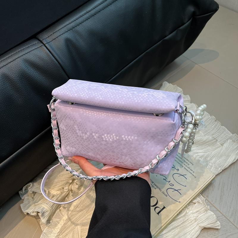 

2025 bag new fashionable foreign style versatile chain texture premium shoulder lychee messenger bag temperament box bag single bag фиолетовый