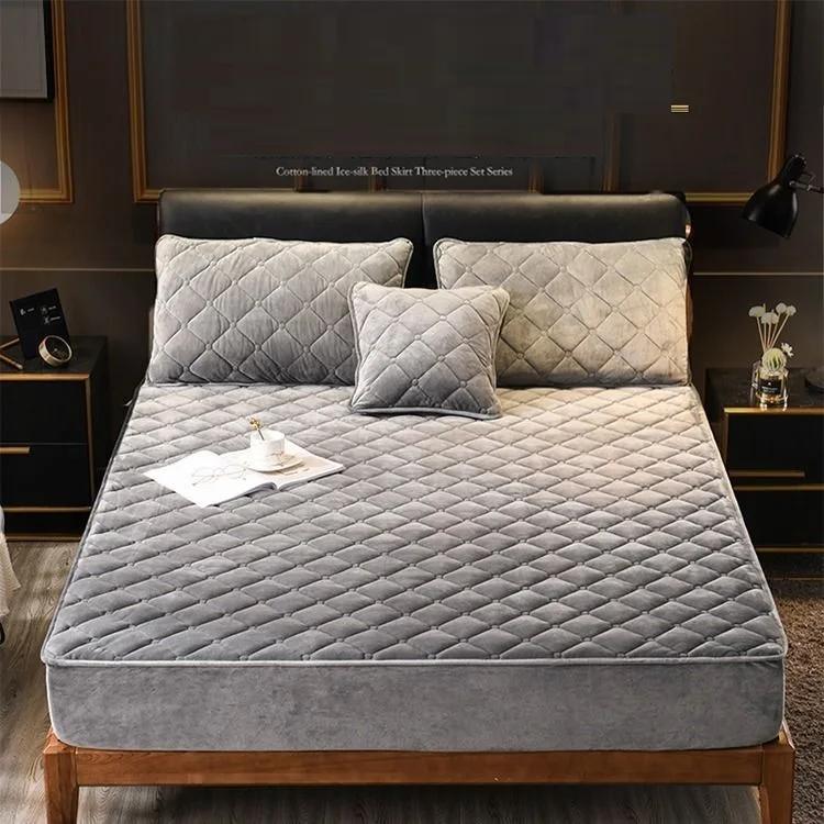 Kristall-Samt, dicker, gesteppter Matratzenbezug, warmer weicher Plüsch, gestepptes Spannbettlaken für Queen-Size-Betten, ohne Kissenbezug
