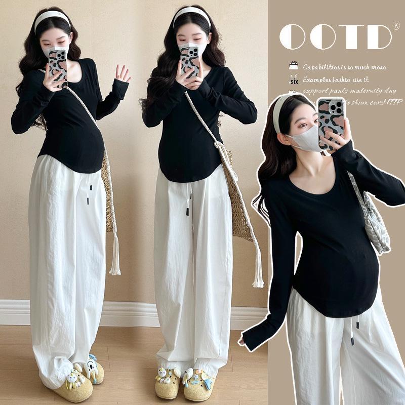 Available: 2026 Knit Slimming Top & Loose White Maternity Pants Set. Double Extra Large