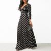 Elegant Polka Dot Long Maxi Sundress for Women 3/4 Sleeve Beach Party Evening Holiday Dress