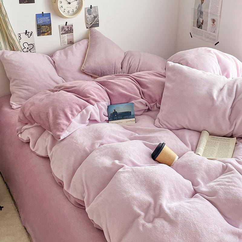 Pink Thick Milk Velvet Duvet Cover, Autumn and Winter Warm Comforter Cover, Reversible Soft Solid Color Bedding Quilt Covers 1pc