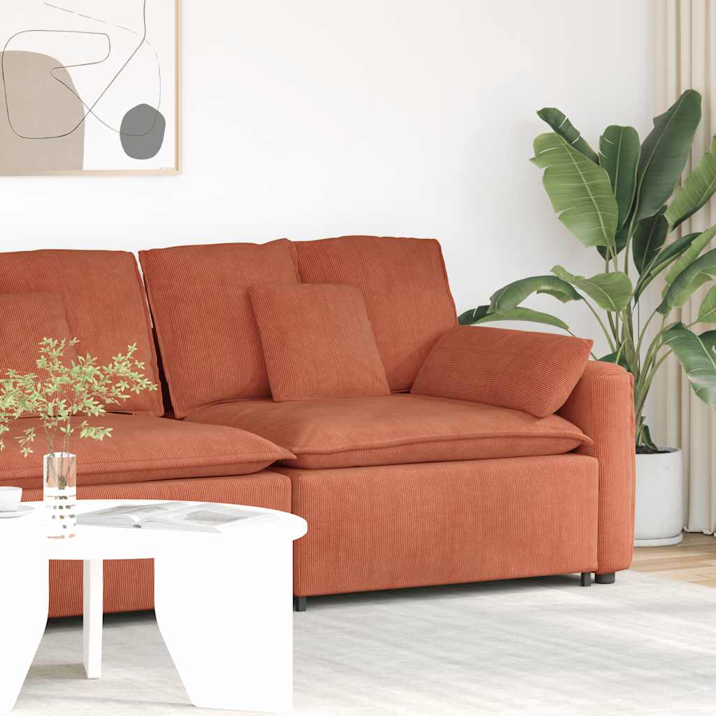 Modular Sofa End Module with Armrest and Cushions Red Orange 100 Cm