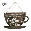Coffee Shop Wall Art Wooden Bar Signs, Rustic Themed Hanging Sign, Cup Decorative Wood Signs for Breakfast Nook Shape & Round Plaque Farmhouse Kitchen