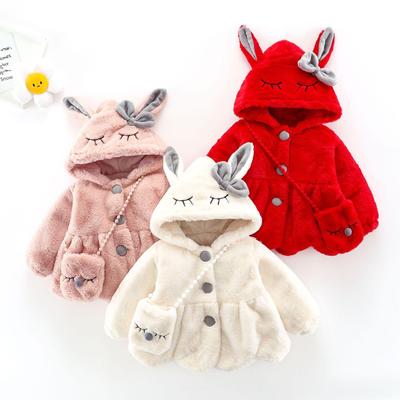 872 Winter Girls' Long Sleeve Hooded Jacket with Thick Wool and Rabbit Ears