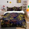 3Pcs Transparent Gold Leaf Vine Duvet Cover Set Dark Navy Tropical Botanical Bedding Single Double King Queen Gift
