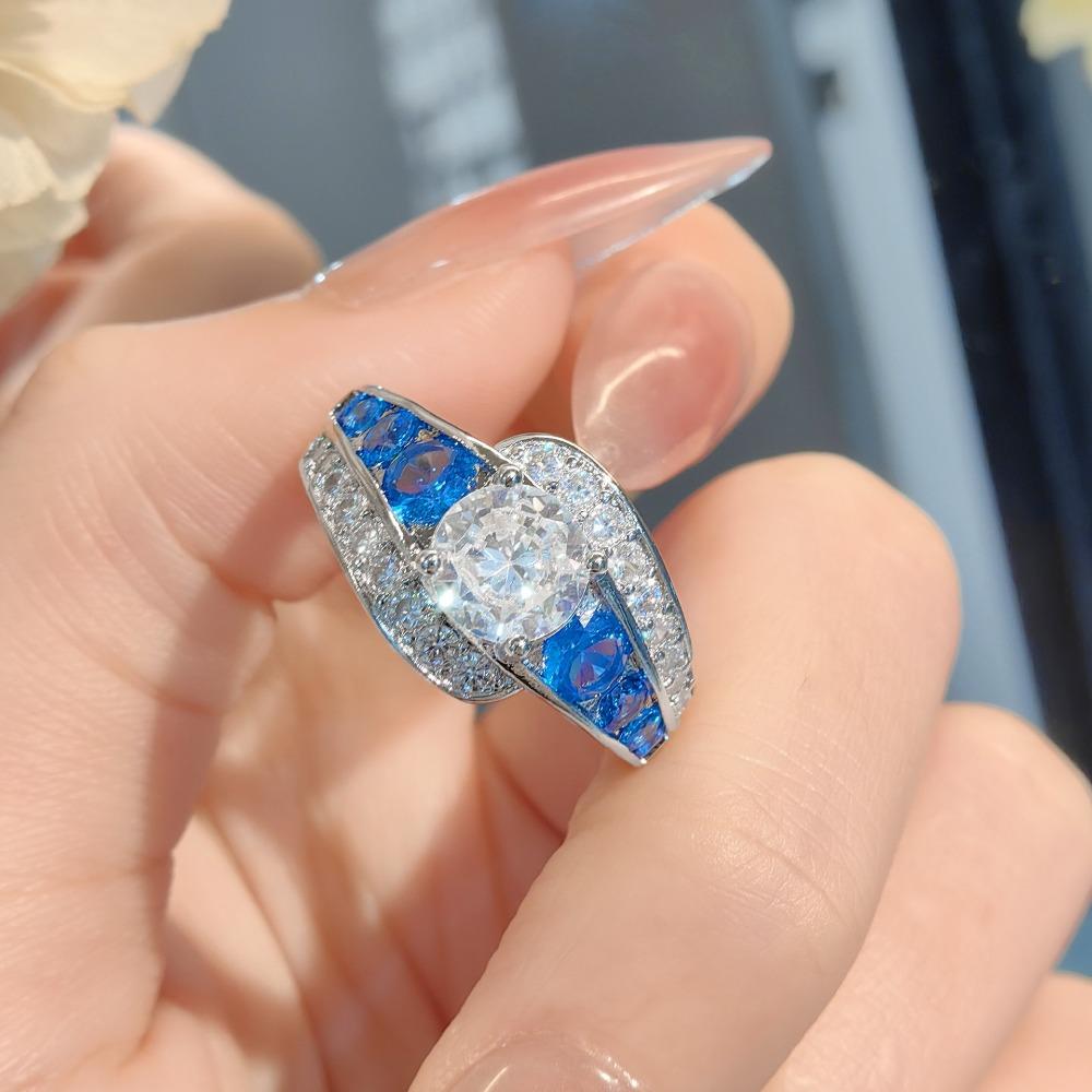 Aquamarine Rings for Women Simulated Moissanite Engagement Ring Handmade Vintage Wedding Band Jewelry no. 6