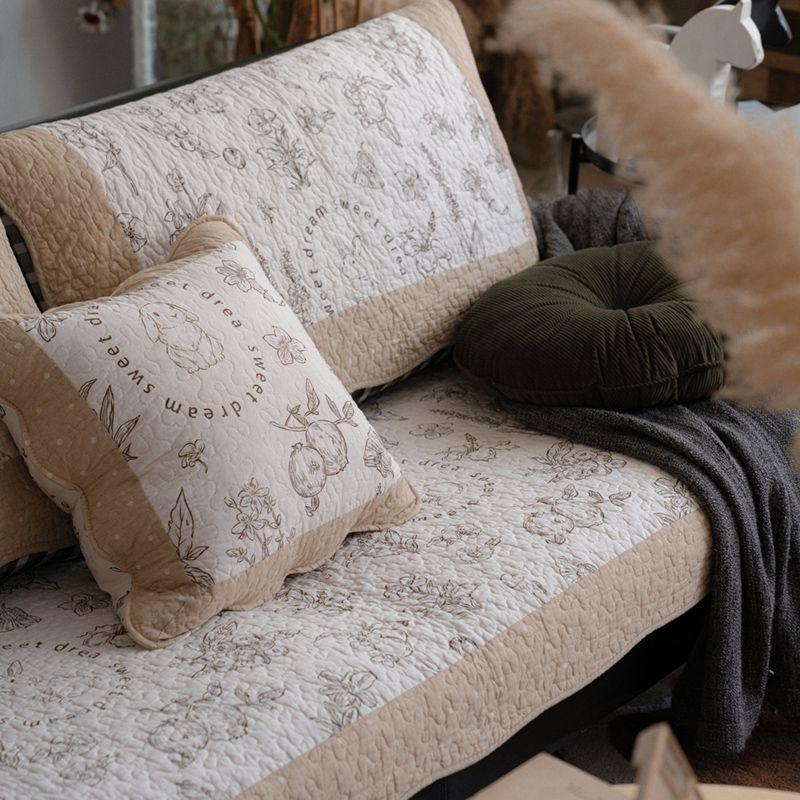 

Vintage Flowers Cotton Dark Pastoral Sofa Cushion Non-Slip Cushion Fabric Stain-Resistant French Combination Sofa Towel Covers Curry 50*50cm pillow case without core