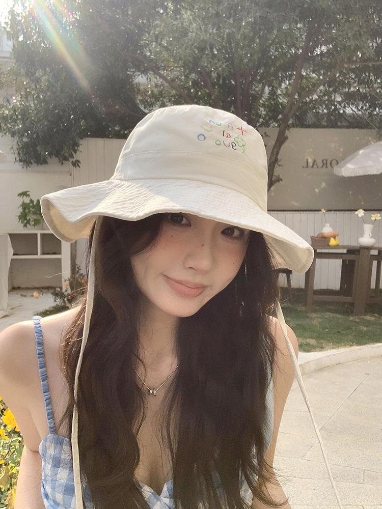 Big Eaves Bucket Hat Women's Summer Tide Outdoor Travel Versatile Pink Cartoon Small Fresh Sunshade Sunscreen Basin Hat