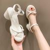 Women Thi Heel Sandals Summer Fairy Sle Open Toe Roman High Heels Faionable Casual Low Cut PU Lined Black Slingback Ponted Shoes