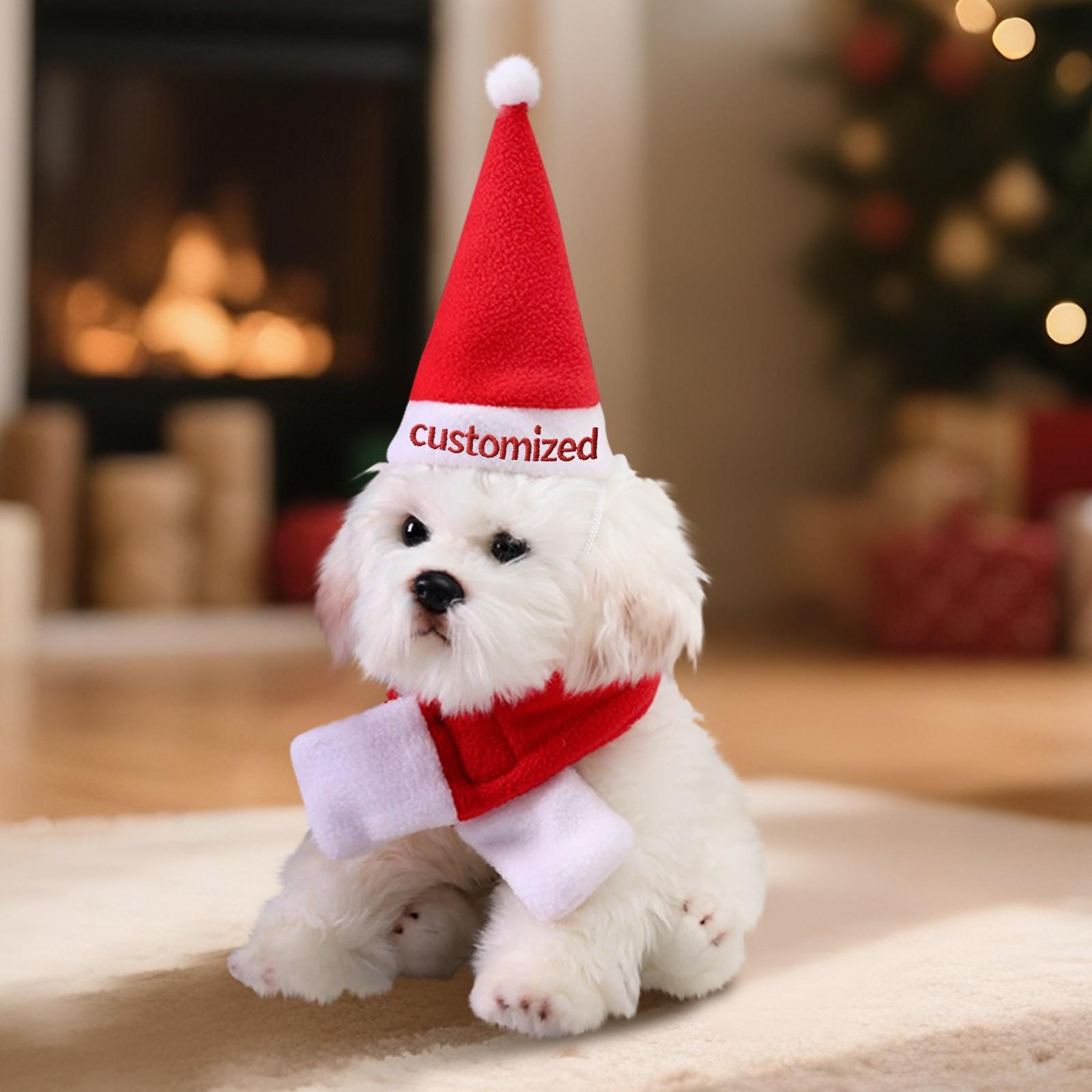 

Customizable Christmas Hat And Scarf With Embroidery For Puppies, Rabbits, Moles, Hedgehogs, And Cats XL красный