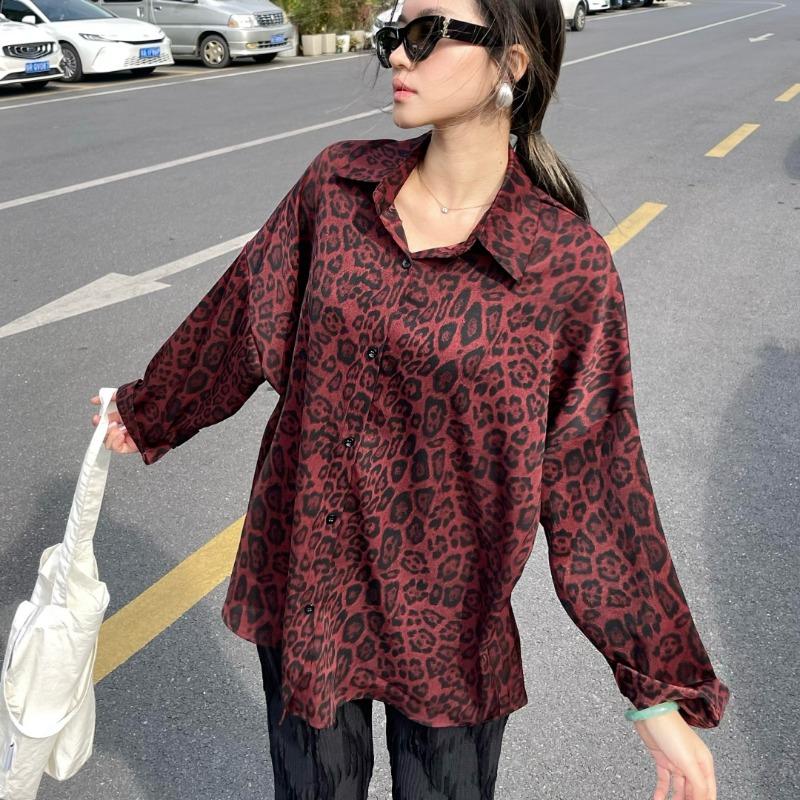 2025 Long Sleeve Leopard Print Women Shirt Plus Size Spring and Summer New Casual Office Blouse Jacket Lapel Loose Simple Coat Women Clothing 3137