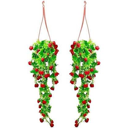 @ Artificial Hanging Flower With Pot Red Rose Pack Of 2 UKZQ462 50%off