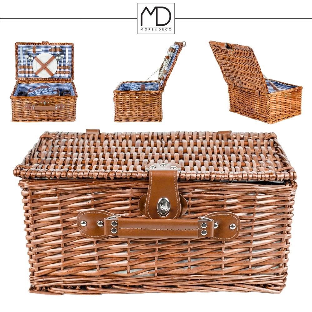 Korgkorg för picknick för 4 personer, bestickset, present för en romantisk resa