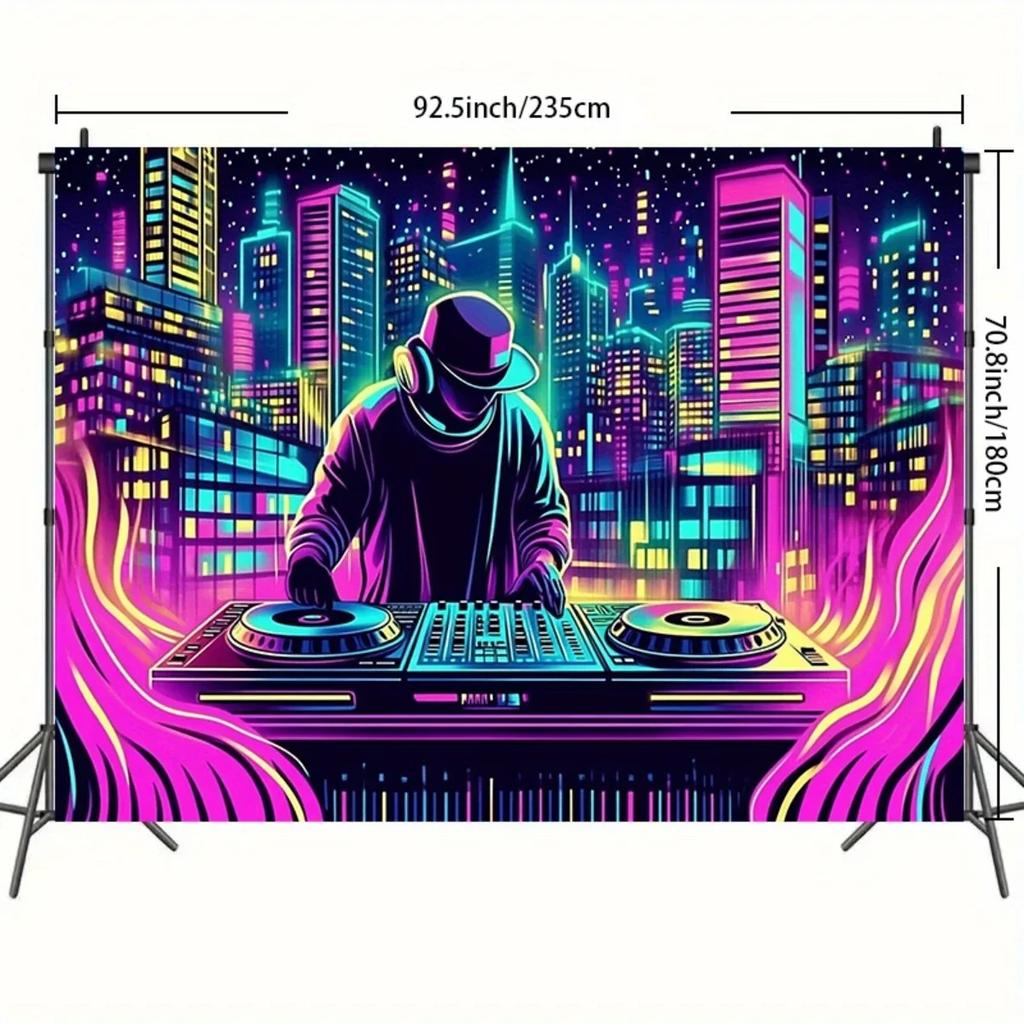 1pc Vivid Music DJ Background Banner - Polyester Material, for DJ Party Decoration