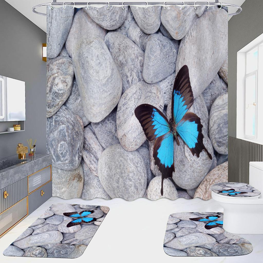 4-Piece Shower Curtain Set with HD Digital Printing | Waterproof, Drill-Free, Ideal for Home/Hotel Bathroom Partition