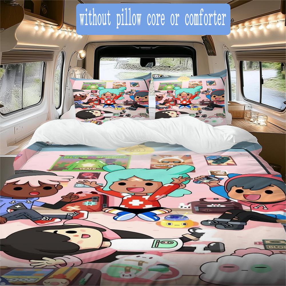 Toca Boca World Pattern Bedding,Quilt Set Quilt Cover Pillowcase Home Birthday Gift (1*duvet cover+2*pillowcase,without core)SSJT0917143