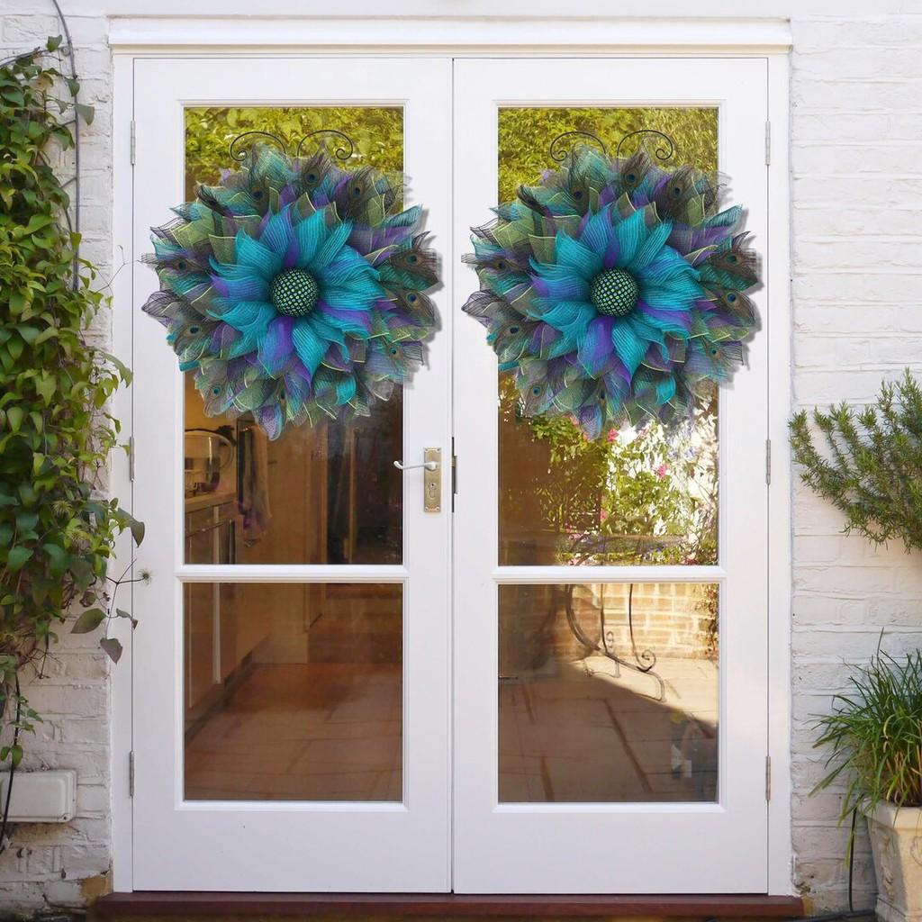 Peacock Feather Wreath Festive Event Decor Natural Materials Seasonal Home Decor