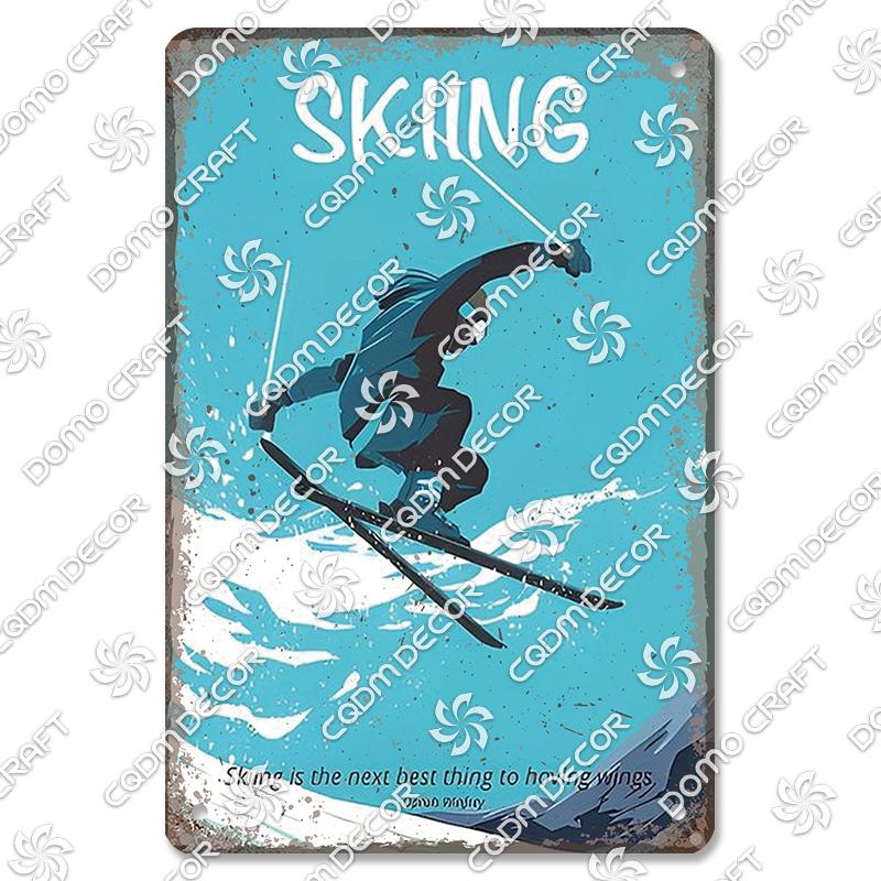 Ski Poster Metall Blechschilder Skipiste Schlitten Winter Skifahren Sport Metallplatte Vintage Wanddeko Geschäft Ski Club Wohnzimmer Zuhause