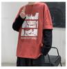 SCIONE Fake Two Hoodies Lose Langarm-T-Shirts Herren Nähte Rundhalsausschnitt Anime Print Shirt Herrenkleidung