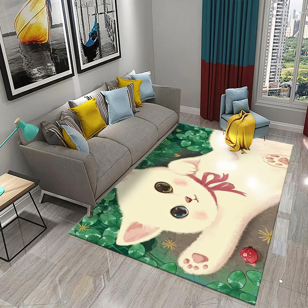 Cartoon Animal Cute Cat Pattern Carpet King Size Home Decor Bedroom Living Room Bathroom Household Floor Mat Non-slip Carpets