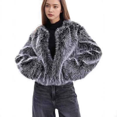 Women's Cropped Faux Fur Coat Mixed Loose V-neck Warm Fluffy Winter Outerwear