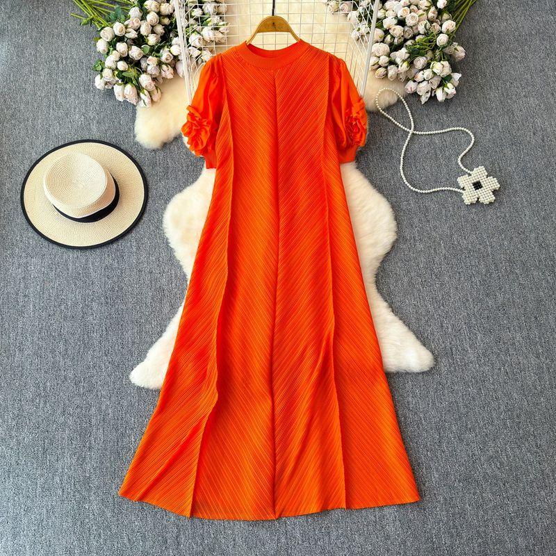 Sanzhai Ruched Fancy Dress Women's Plate Flower Loose Slim Looking French Plus Size Dress Elegance Elegant Long Dress