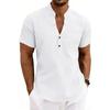 Men's New American Style Summer Henley V-Neck T-Shirt, Loose Breathable Linen Casual Commute Short Sleeve Tee