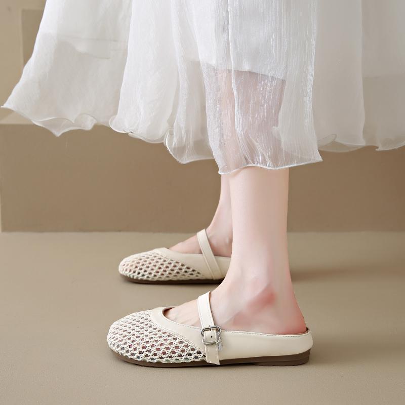 

Fashion 2025 new Luxury Crystal Rhinestone Fishnet Ballet Flats Woman Brand Design Rivet Mesh Mary Jane Shoes Ladies Summer Loafers 35