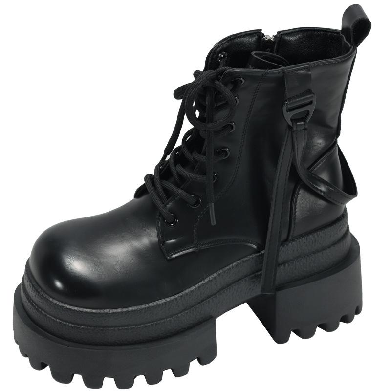 Retro Black Premium British Platform Martin Boots Women's 2025 New Autumn with Skirt and Thin Short Boots