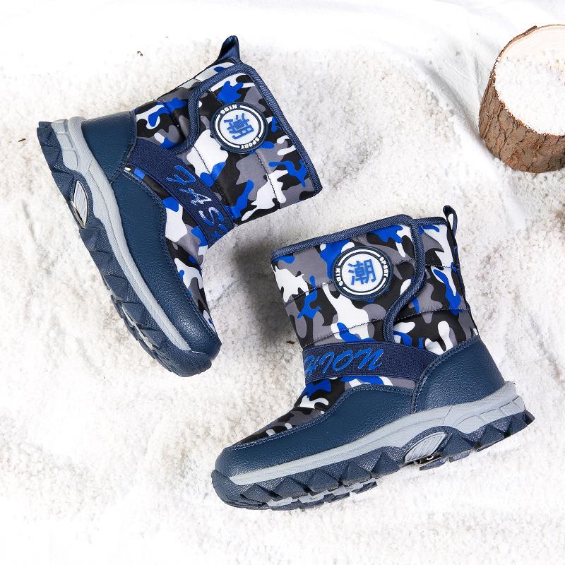 Children's Snow Boots 2025 New Iron Claws Non-slip Warm Large Cotton Thickened Large Cotton Shoes Camouflage Waterproof Boots