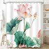 Elegant Lotus Flower Waterproof Shower Curtain Modern Design Green Leaves Pink Blossoms Nature Inspired Bathroom Decor Accent