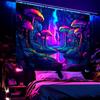 1pc UV reactive mushroom tapestry, neon effect black light tapestry, fantasy landscape mushroom forest fluorescent tapestry