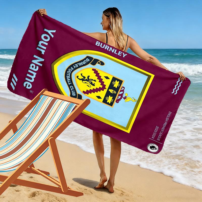 Name Custom Burnley FC Print Beach Towel, Large Soft Quick Dry Towel for Beach Camping Swimming
