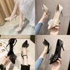 High Heel Shoes For Women With Butterfly Bow Water Dots Leathercombination For Daily Wear