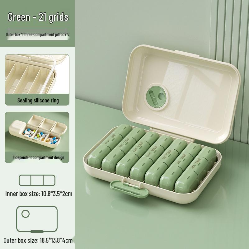 Portable 7-Day Pill Organizer with 3 Daily Compartments - Large Capacity, Travel-Friendly Pre-Filled Pill Storage Box