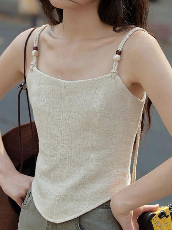 French-Style Women's Summer Camisole: Unique Sleeveless Top with Thai-Inspired Design