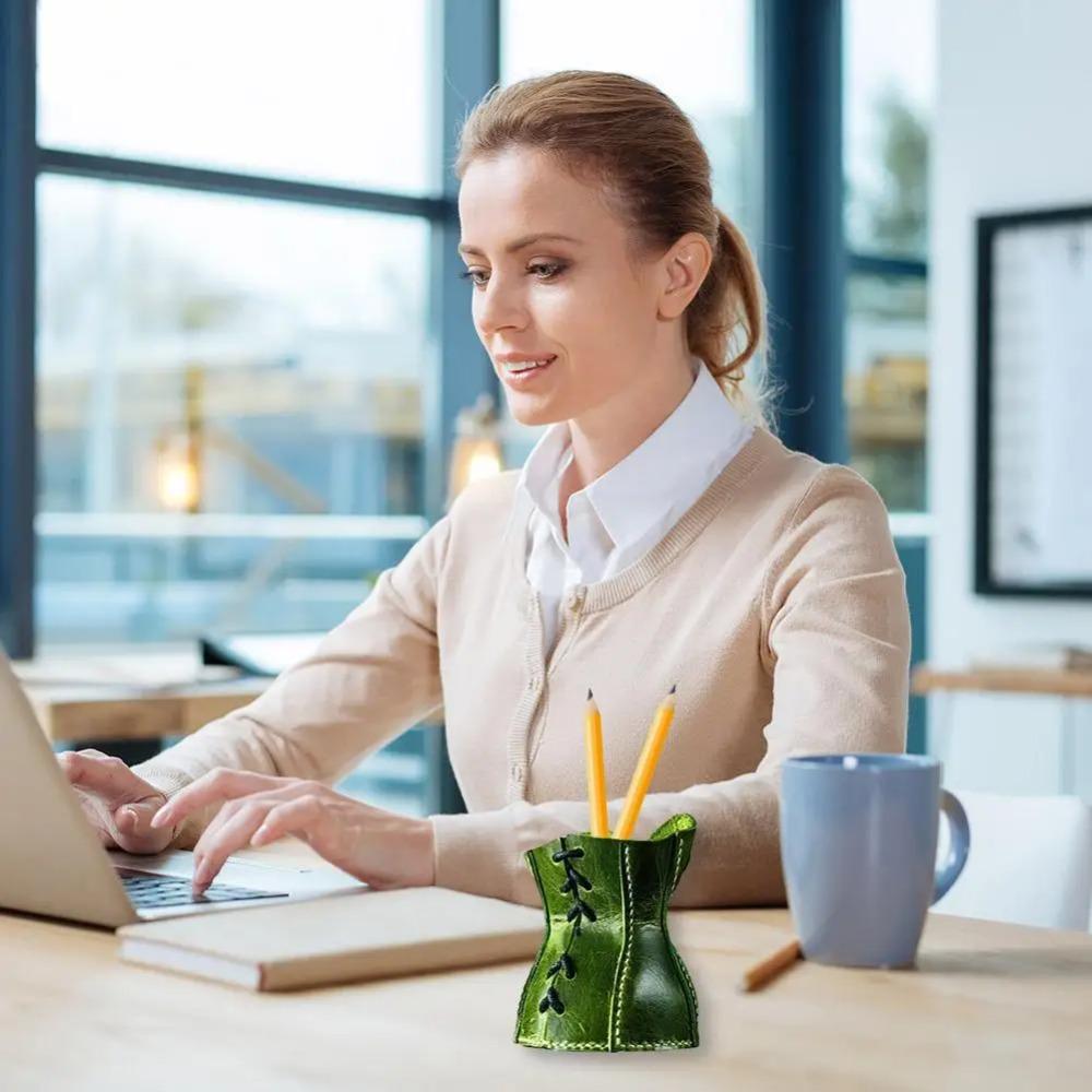 Multi-functional Leather Corset Pencil Cup Stylish Stationery Organizer Desktop Decor