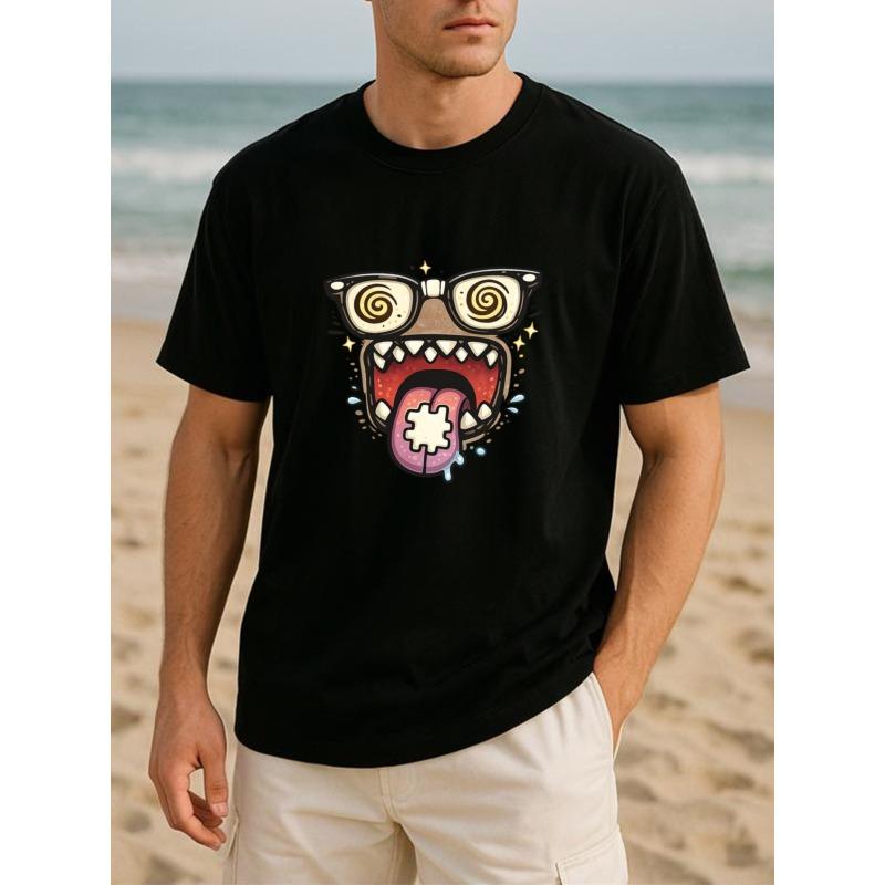 Big Mouth Monster Weird Personality Style Comfort T-Shirt, Men's T-Shirt, Men's Casual Short-Sleeved Round-neck Patterned Printed T-Shirt, Daily Top