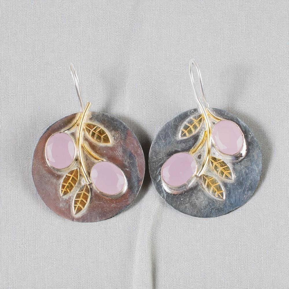 

Розовый халцедон драгоценный камень 925 стерлинговое серебро ювелирные изделия ручной работы серьги 1,77 EE-81-15