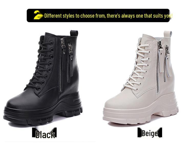 2025 Women's Platform Martin Boots, Genuine Leather with Height Boost, Plus Velvet, Ideal for Autumn/Winter.