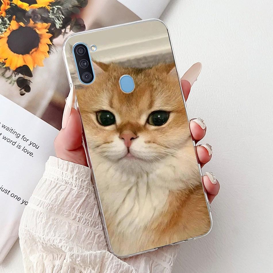 For Samsung Galaxy A11 M11 Phone Case Samsung A11 M11 A115F M115F Elegant Floral Cat Painted Soft Silicone Transparent TPU Cases