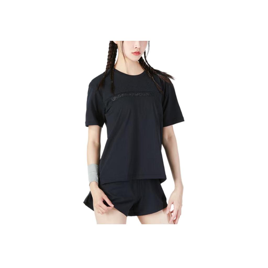 Under Armour Letter Print Crew Neck Pullover Short Sleeve T-Shirt American Vintage Women Tops Black 1365850-001