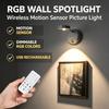 USB Rechargeable RGB LED Spotlight, Wireless Motion Sensor Wall Lamp, Dimmable Accent Lighting for Artwork, Picture and Display Cabinet