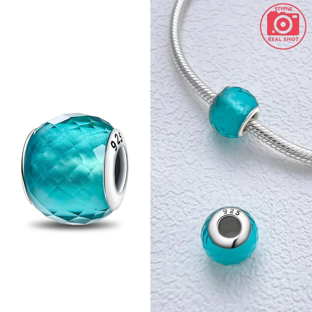 Original Rosa Glasperlen Blaue Romantische Perlen 925 Silber Charms für Frauen DIY Schmuckherstellung Armband Passend