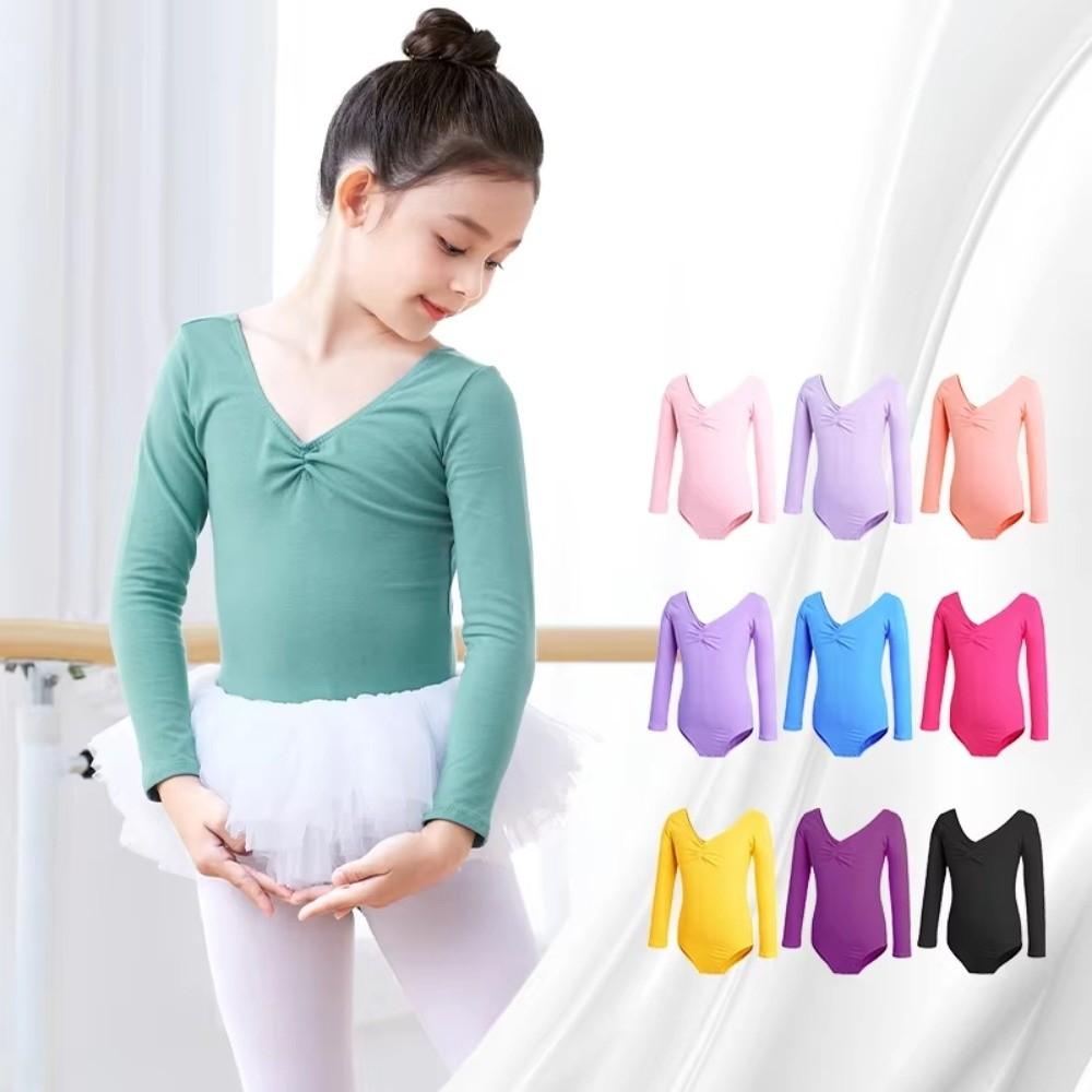 Fashion Long Sleeve Girls Ballet Leotard Cotton Elastic Dance Bodysuit Professional Body Shaping Gymnastic Leotard Girls
