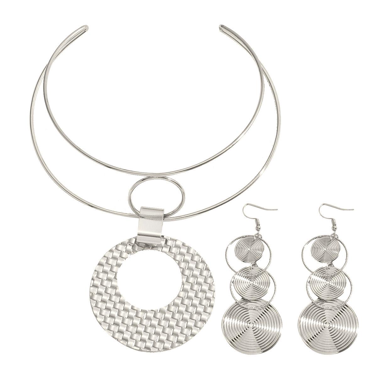 Qiao Jin Fashion Geometric Niche Design American Style Light Luxury Necklace Earrings Simple Exaggerated Women s Collar серебряный