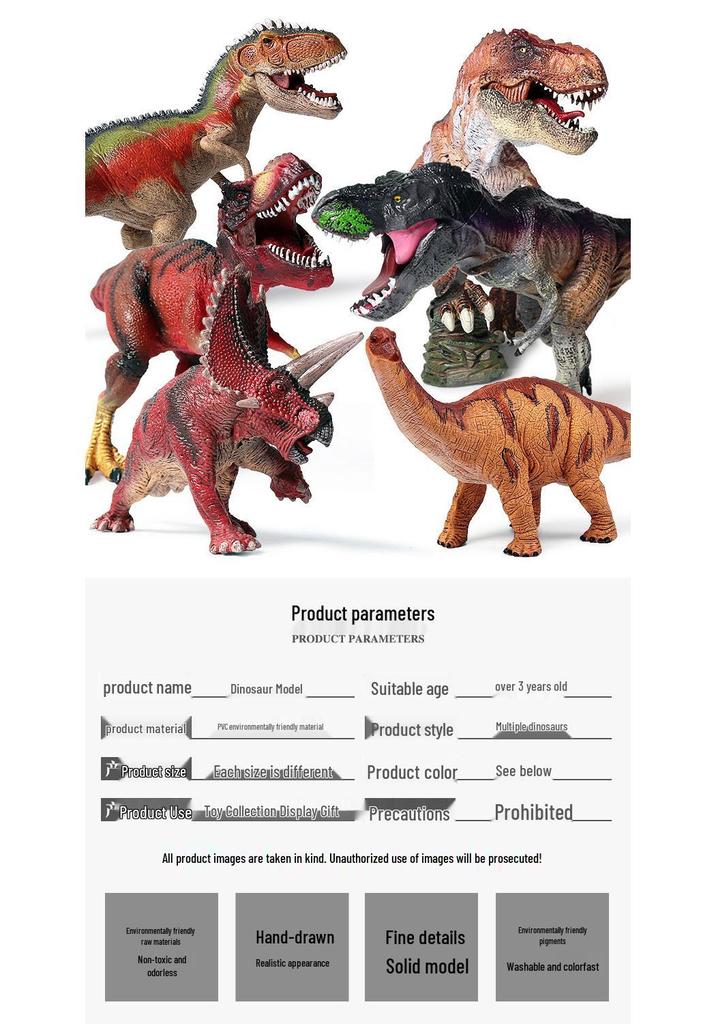 Jurassic Dinosaur Model Set: Double-Crowned Dragon, Pterodactyl, Triceratops, Styracosaurus, T-Rex