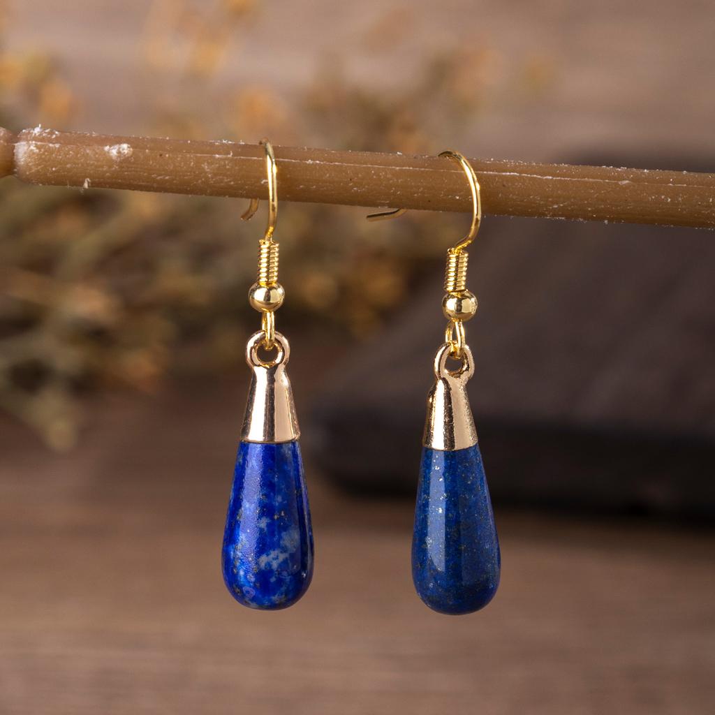 1pair Natural Stone Earring Amethyst Tiger Eye Charms Long Water Drop Dangle Earrings Jewelry for Women